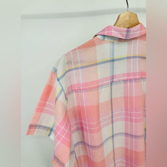 DIANE VON FURSTENBERG Womens Size LG Vintage Short Sleeve Plaid Button Up Shirt - Picture 5 of 5